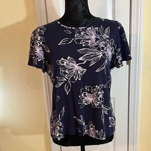Croft & Barrow Navy Floral Short Sleeve Top